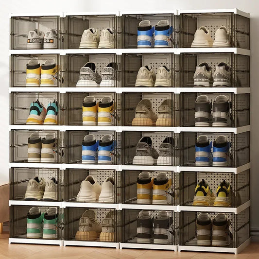 Boîte à chaussures pliable à 6 couches, anti-poussière, empilable, bacs en plastique épais transparents, organisateur de chaussures pour baskets, organisateurs d'armoire by Sirius Flow