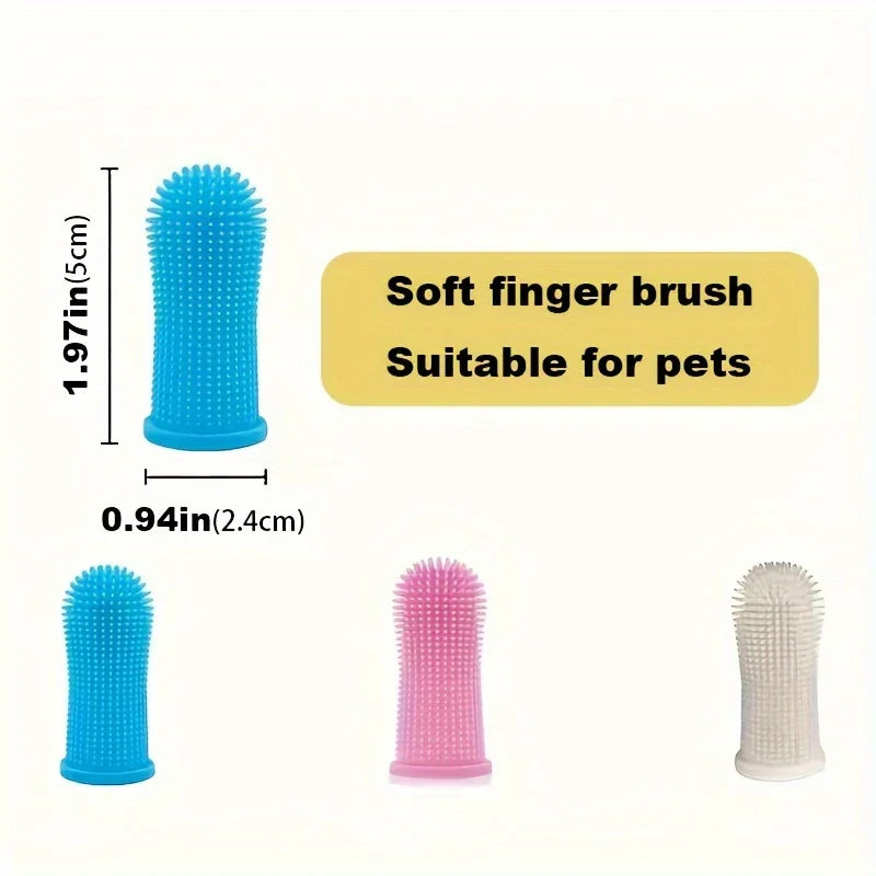 Brosse douce pour doigts en silicone bleu, rose et blanc, adaptée aux animaux de compagnie, dimensions 5x2,4 cm