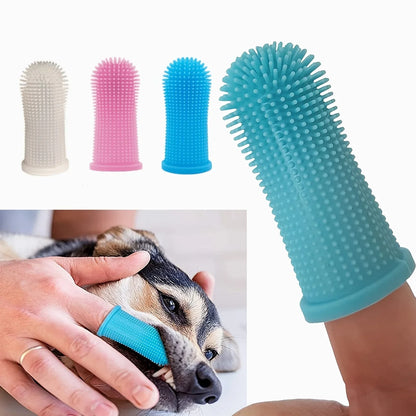Doigtier en silicone avec picots pour nettoyer les dents des chiens, couleurs blanc, rose, bleu