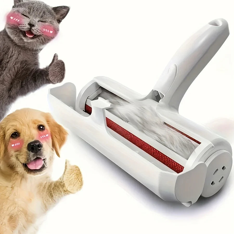 Brosse adhésive blanche pour peluches et poils d'animaux avec chien et chat souriants