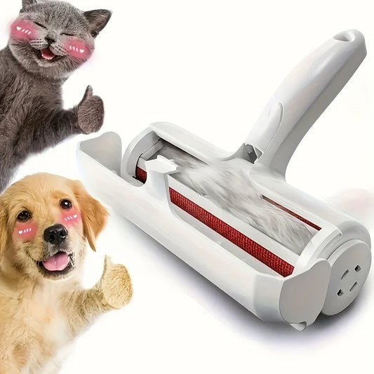 Brosse adhésive blanche pour peluches et poils d'animaux avec chien et chat souriants