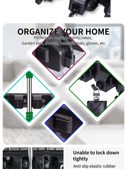 Support mural pour balai et serpillière en plastique, étagère multifonctionnelle, rangement de cuisine à domicile, noir magique, 3, 4/5 positions by Sirius Flow