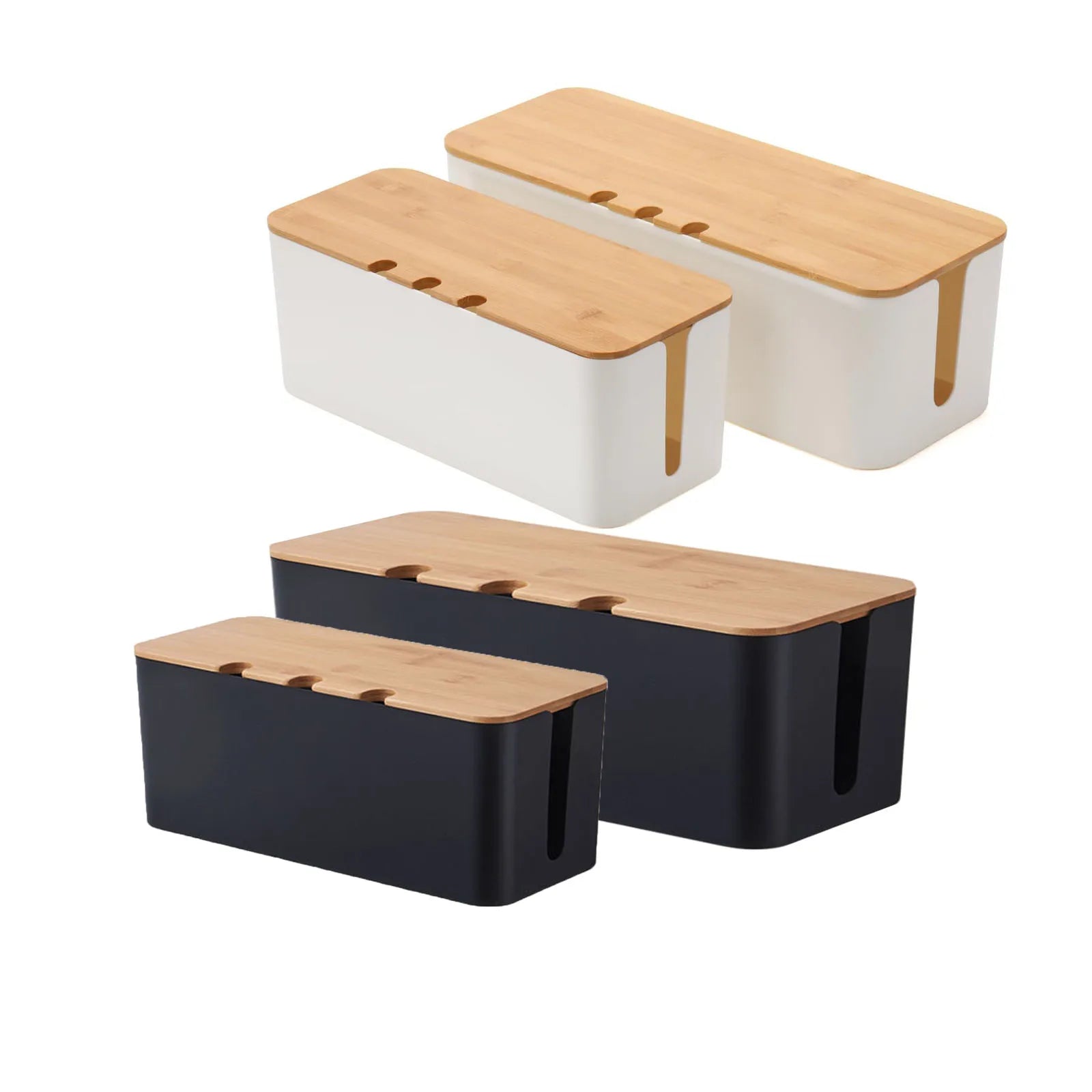 Grande boîte de gestion de câbles – Organisateur et couvercle de câbles de style bois pour fils de télévision, ordinateur, hub USB et multiprise sous le bureau – by Sirius Flow
