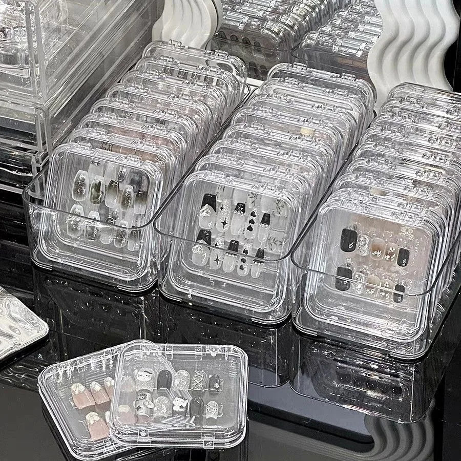 Boîtes acryliques de stockage d'ongles à pression, avec feuilles adhésives, boîtes transparentes pour ongles, outils et accessoires de rangement de bijoux, 10 pièces by Sirius Flow