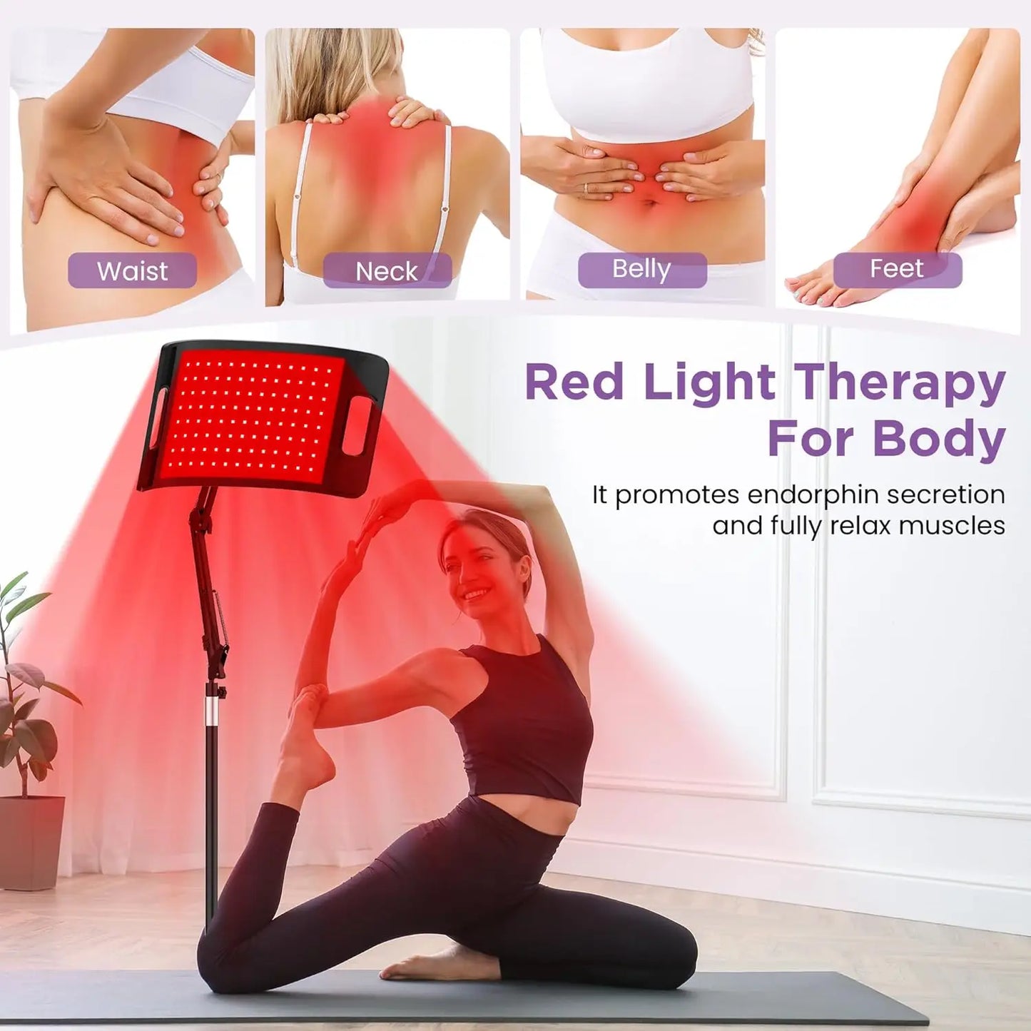 Lampe de luminothérapie rouge, dispositif de lumière infrarouge proche profonde de 660 et 850 nm avec support réglable et support de bureau pour le visage et le corps complet by Sirius Flow