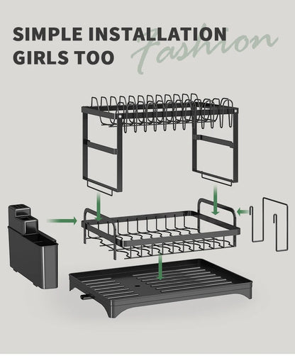Égouttoir à vaisselle à 2 niveaux, Égouttoir à couverts avec bec verseur et égouttoir, Porte-couverts, Porte-gobelet, Étagère de rangement pour comptoir de cuisine by Sirius Flow