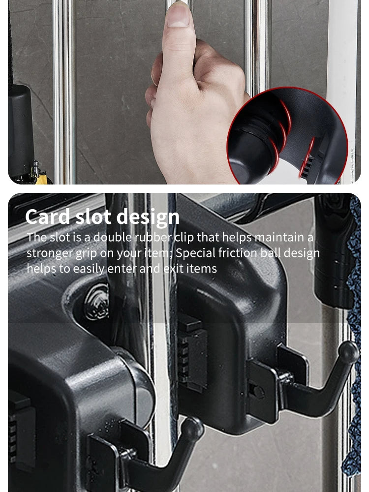 Support mural pour balai et serpillière en plastique, étagère multifonctionnelle, rangement de cuisine à domicile, noir magique, 3, 4/5 positions by Sirius Flow