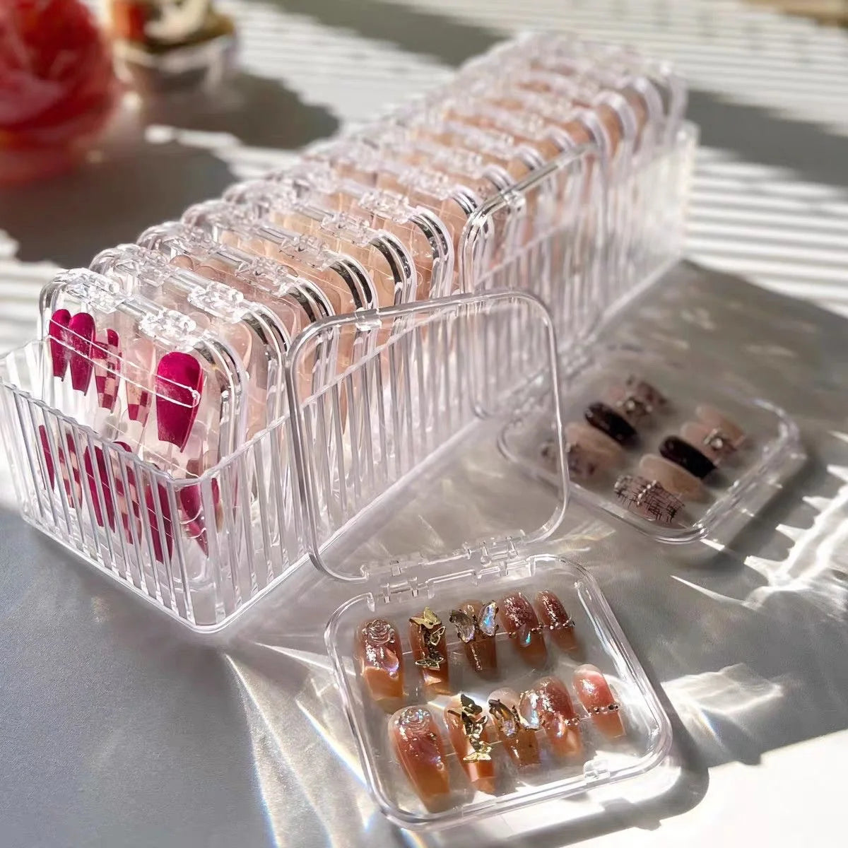 Boîtes acryliques de stockage d'ongles à pression, avec feuilles adhésives, boîtes transparentes pour ongles, outils et accessoires de rangement de bijoux, 10 pièces by Sirius Flow