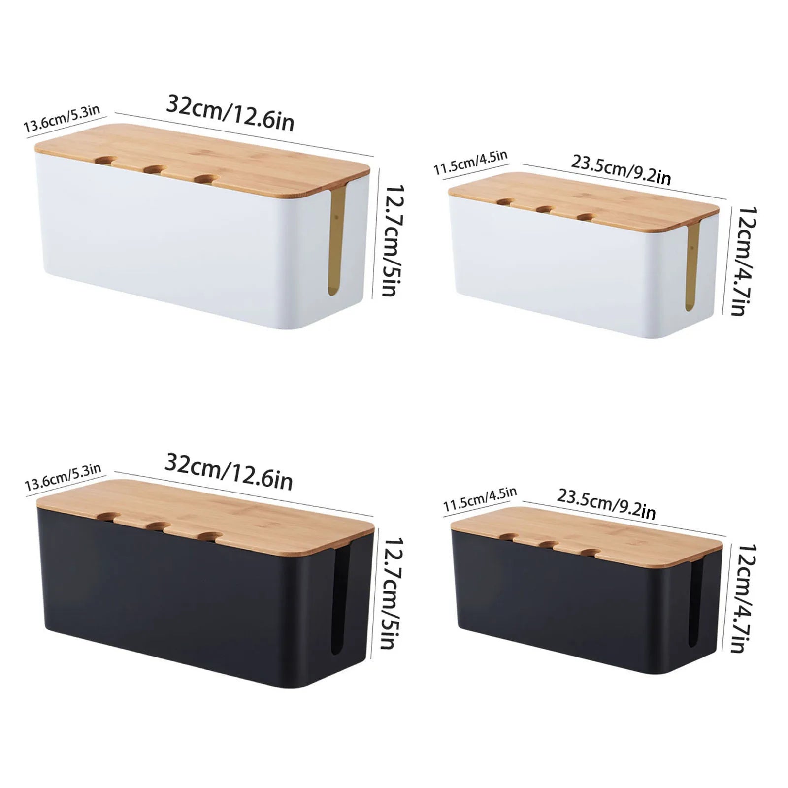 Grande boîte de gestion de câbles – Organisateur et couvercle de câbles de style bois pour fils de télévision, ordinateur, hub USB et multiprise sous le bureau – by Sirius Flow