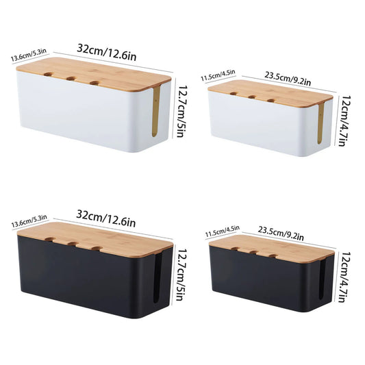 Grande boîte de gestion de câbles – Organisateur et couvercle de câbles de style bois pour fils de télévision, ordinateur, hub USB et multiprise sous le bureau – by Sirius Flow