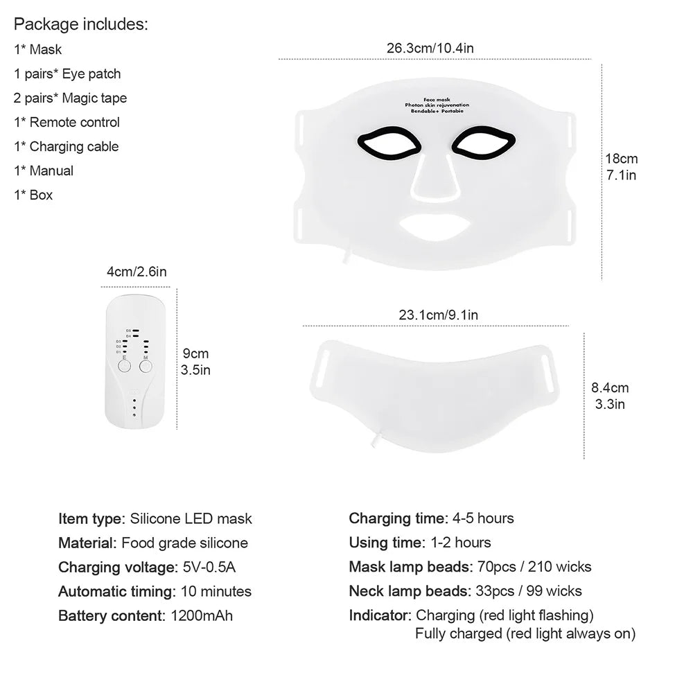 Masque de thérapie à la lumière rouge en Silicone, masque facial LED 7 couleurs, Anti-vieillissement, rajeunissement, masque Facial éclaircissant avec coussin de Protection des yeux by Sirius Flow