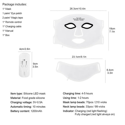 Masque de thérapie à la lumière rouge en Silicone, masque facial LED 7 couleurs, Anti-vieillissement, rajeunissement, masque Facial éclaircissant avec coussin de Protection des yeux by Sirius Flow