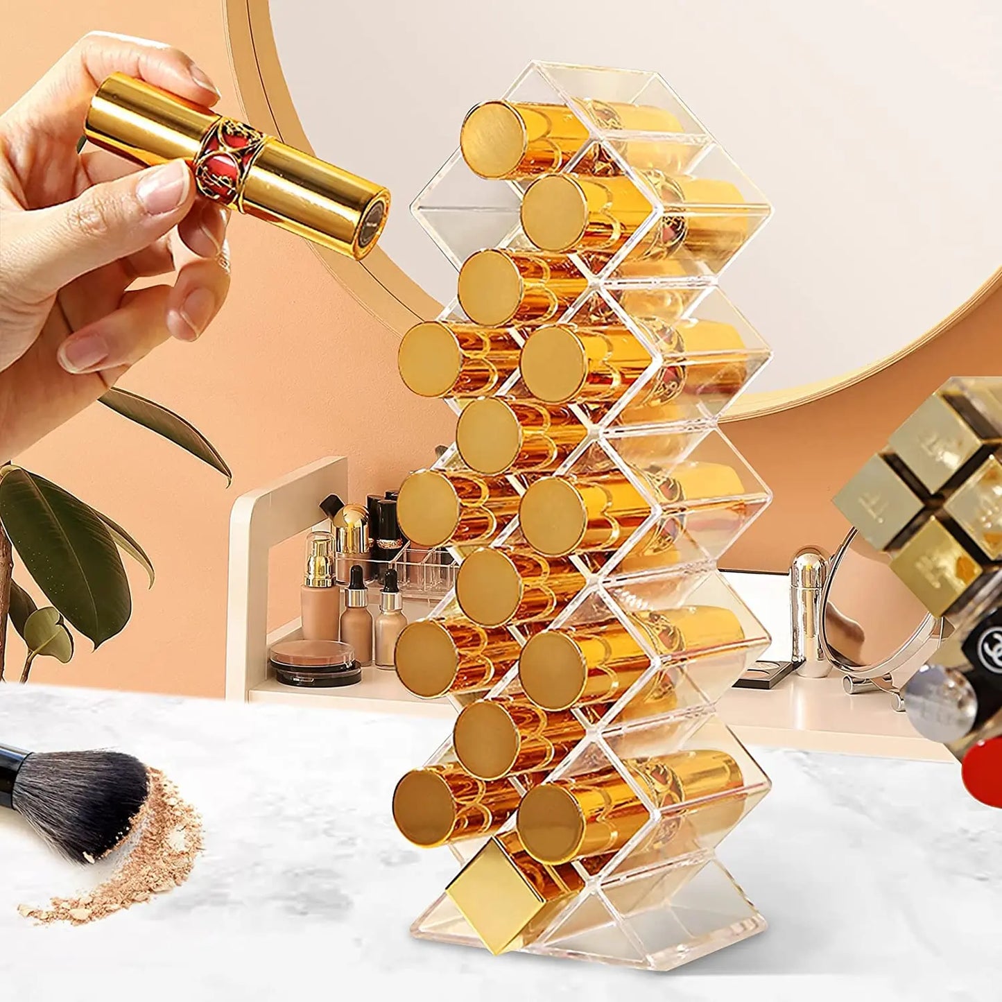 Boîte à bijoux de rouge à lèvres cosmétique à 16 grilles, porte-pinceaux de maquillage, boîte de rangement de rouge à lèvres, organisateur de maquillage en acrylique, mallette de rangement by Sirius Flow