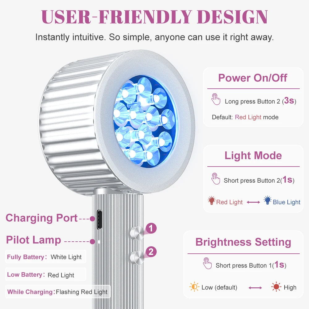 24 pièces led thérapie par la lumière rouge lumière infrarouge électrique lampe Portable stylo 660nm pour le visage et le corps 460nm thérapie par la lumière bleue 4500mAH by Sirius Flow