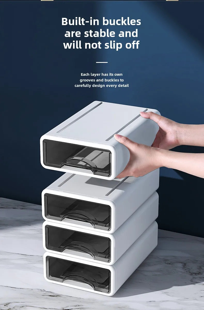 Boîte en plastique, organisateur de bureau, tiroir, boîte de rangement de maquillage, conteneur de bijoux empilable, grand masque, rangement de médicaments de bureau, anti-poussière by Sirius Flow