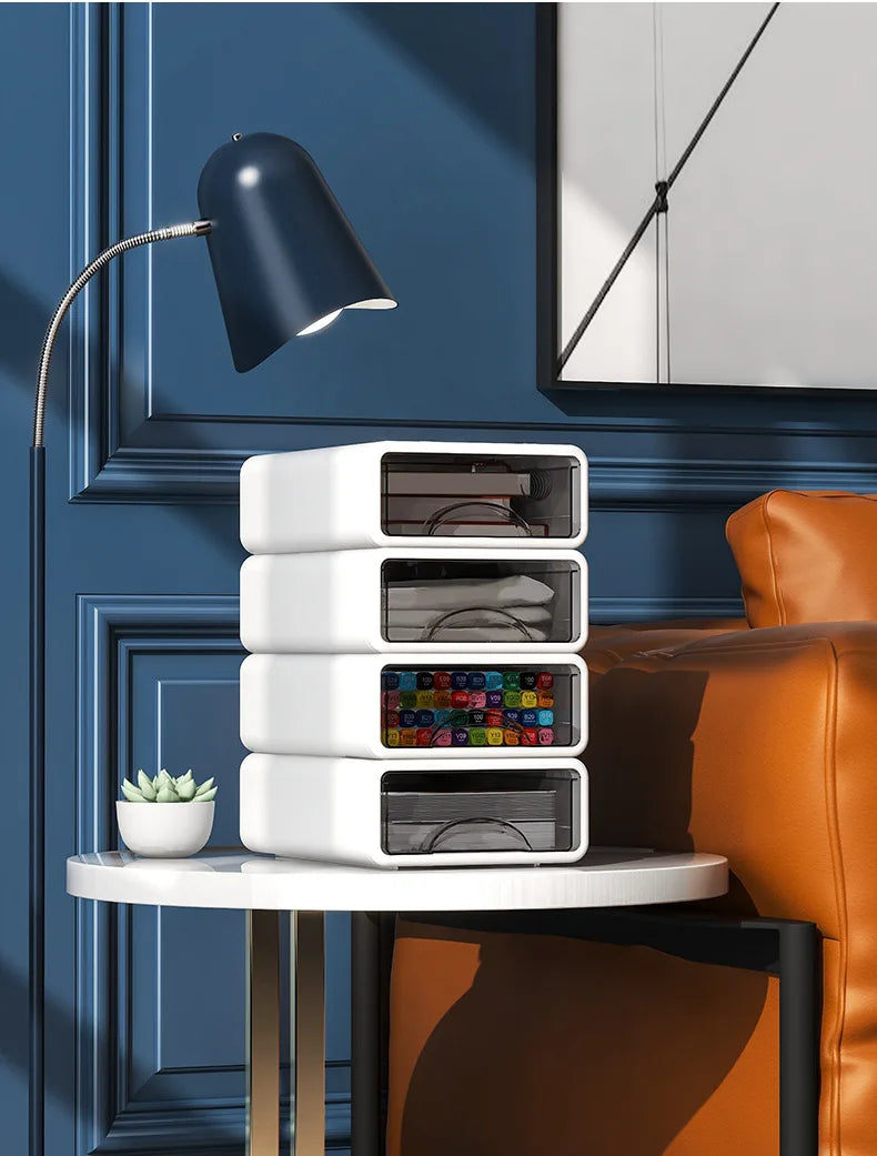 Boîte en plastique, organisateur de bureau, tiroir, boîte de rangement de maquillage, conteneur de bijoux empilable, grand masque, rangement de médicaments de bureau, anti-poussière by Sirius Flow