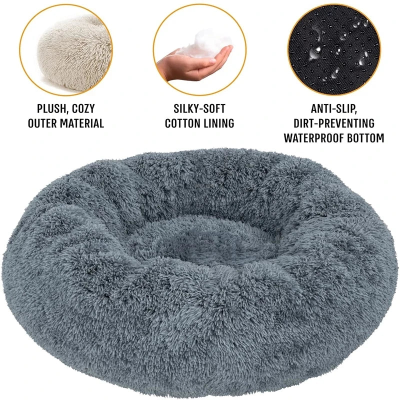 Lit rond en peluche super doux pour animaux de compagnie, lit pour grand chien, maison pour chat, long, moyen, sommeil chaud, hiver, 40-90cm by Sirius Flow