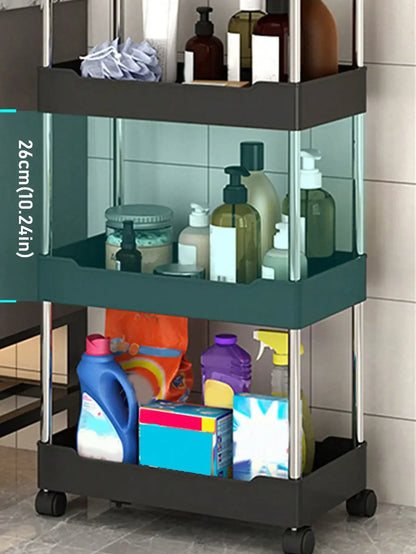 Support de rangement à espace mobile à 3/4 niveaux, chariot utilitaire roulant, étagère de rangement, cuisine salle de bains, organisateur coulissant mince, étagère de salon by Sirius Flow