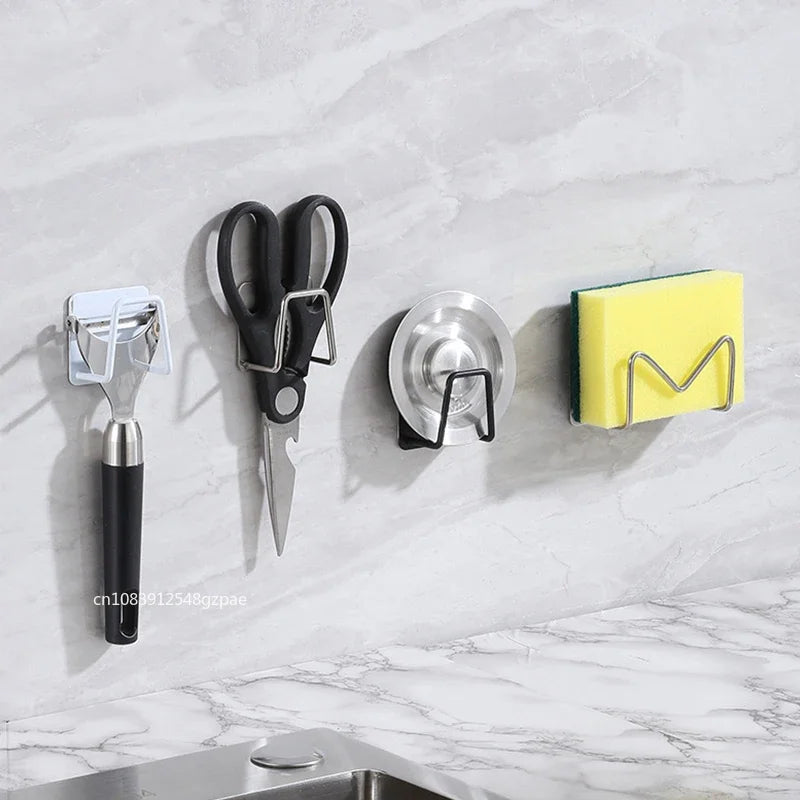 Porte-éponges d'évier de cuisine en acier inoxydable, égouttoir auto-adhésif, support de séchage, crochets muraux de cuisine, organisateur de rangement d'accessoires by Sirius Flow