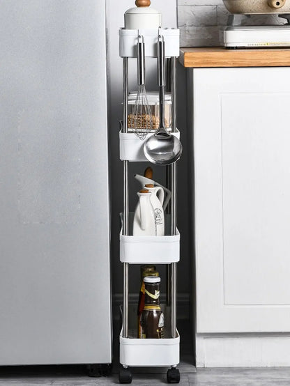 Support de rangement à espace mobile à 3/4 niveaux, chariot utilitaire roulant, étagère de rangement, cuisine salle de bains, organisateur coulissant mince, étagère de salon by Sirius Flow