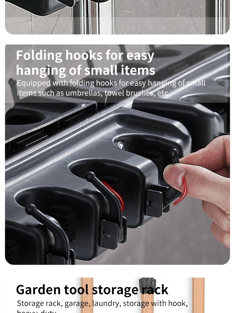 Support mural pour balai et serpillière en plastique, étagère multifonctionnelle, rangement de cuisine à domicile, noir magique, 3, 4/5 positions by Sirius Flow