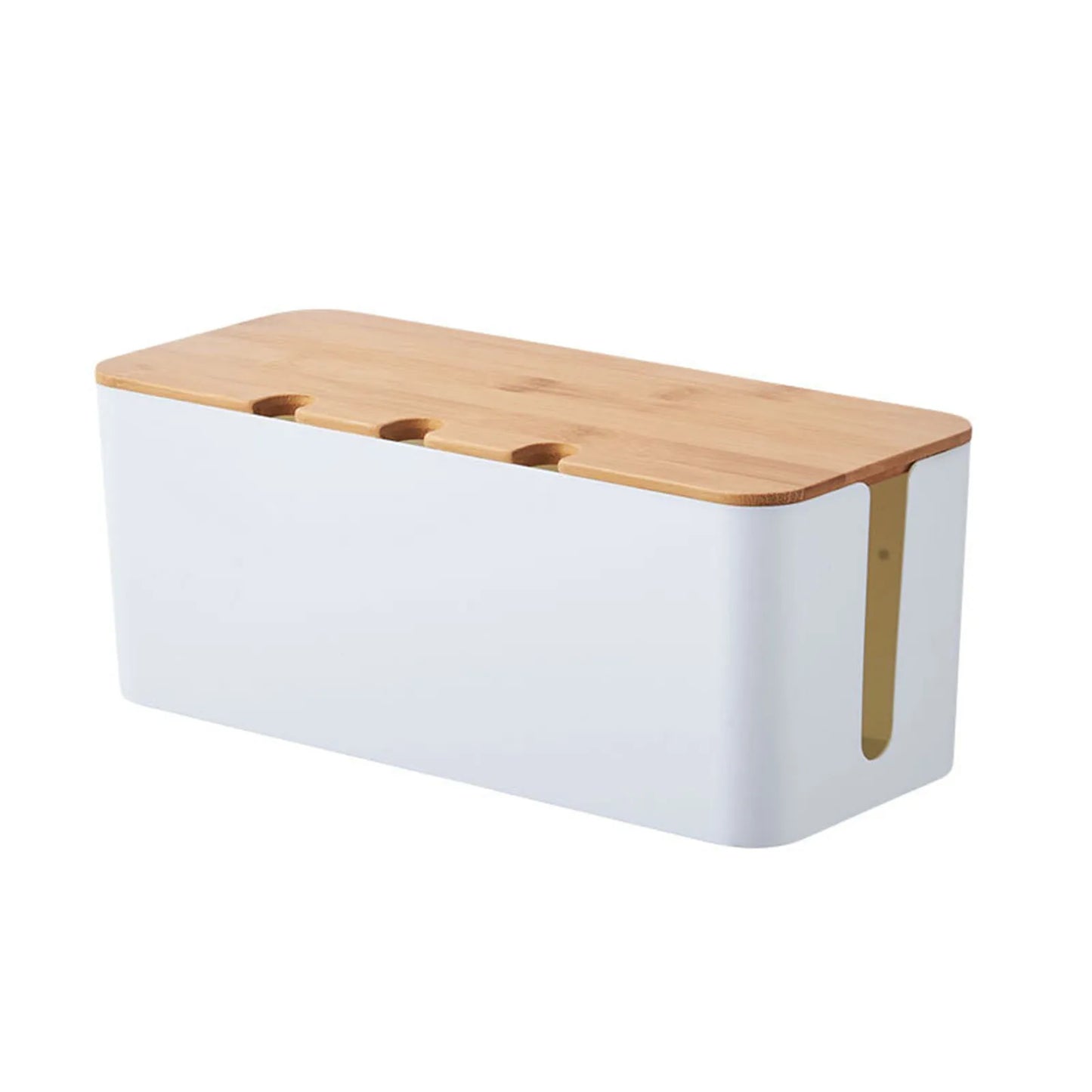 Grande boîte de gestion de câbles – Organisateur et couvercle de câbles de style bois pour fils de télévision, ordinateur, hub USB et multiprise sous le bureau – by Sirius Flow