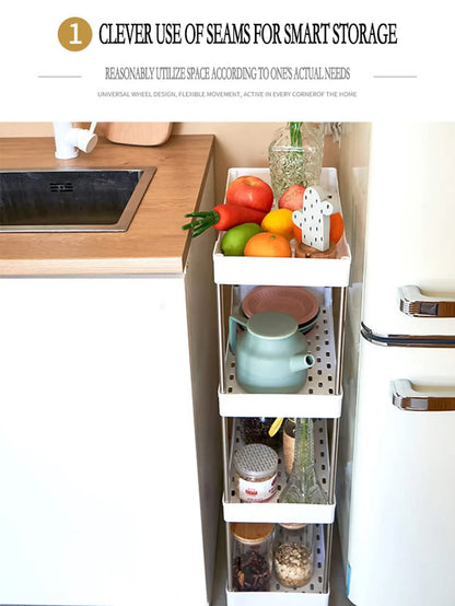 Support de rangement à espace mobile à 3/4 niveaux, chariot utilitaire roulant, étagère de rangement, cuisine salle de bains, organisateur coulissant mince, étagère de salon by Sirius Flow