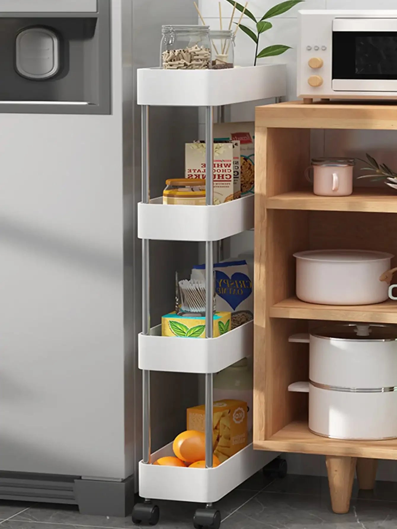 Support de rangement à espace mobile à 3/4 niveaux, chariot utilitaire roulant, étagère de rangement, cuisine salle de bains, organisateur coulissant mince, étagère de salon by Sirius Flow