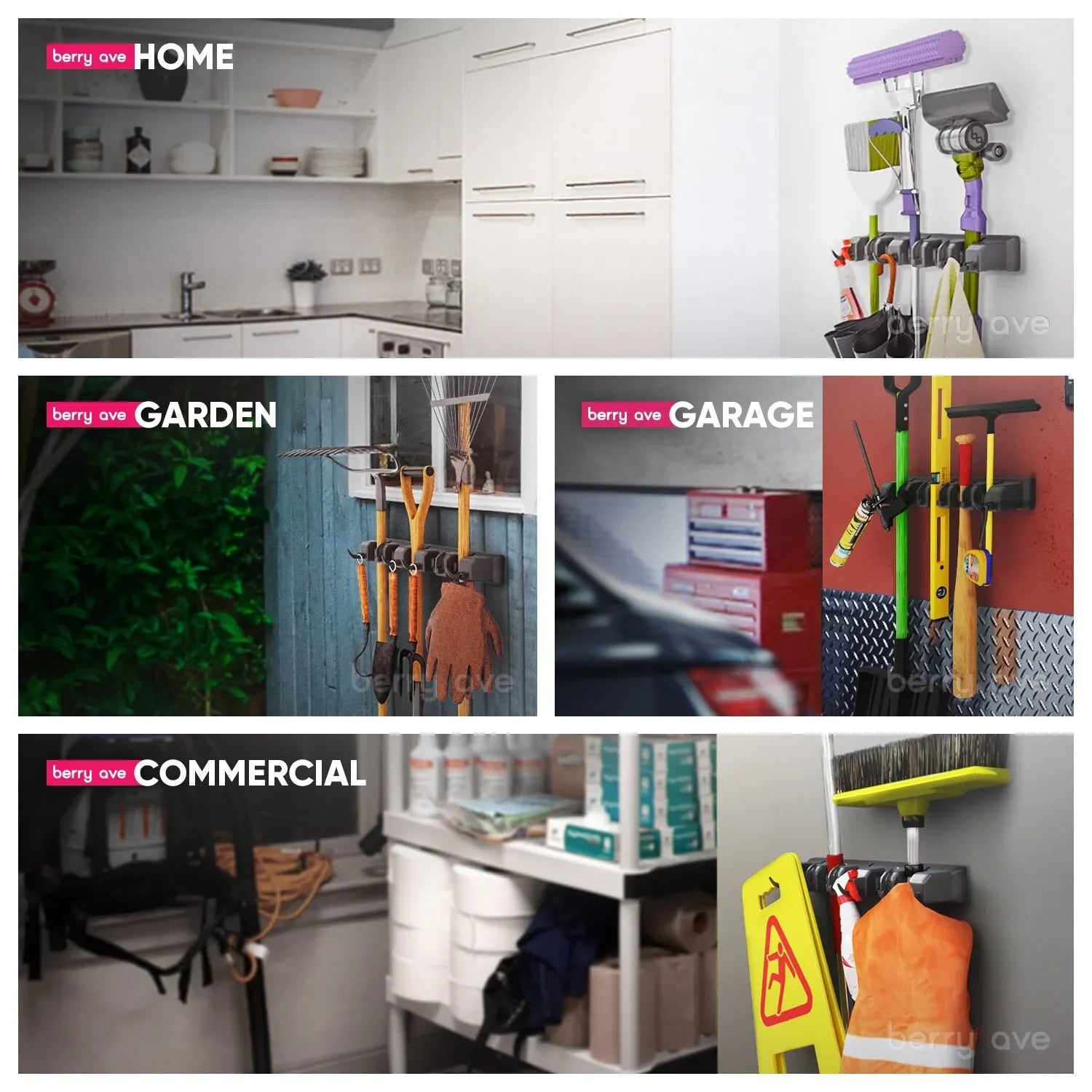 Support mural pour balai et serpillière en plastique, étagère multifonctionnelle, rangement de cuisine à domicile, noir magique, 3, 4/5 positions by Sirius Flow