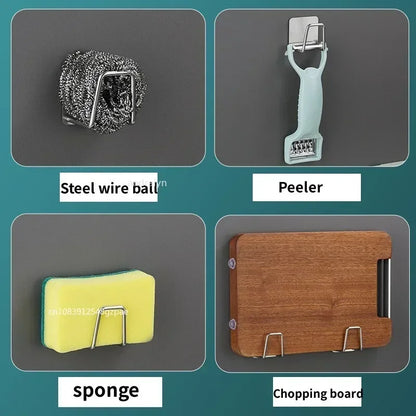 Porte-éponges d'évier de cuisine en acier inoxydable, égouttoir auto-adhésif, support de séchage, crochets muraux de cuisine, organisateur de rangement d'accessoires by Sirius Flow