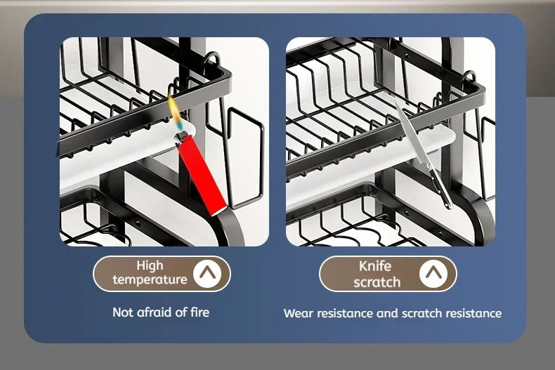 Égouttoir à vaisselle Compact à 2 niveaux, ensemble de égouttoir à vaisselle de cuisine, grand égouttoir à vaisselle antirouille avec porte-ustensiles by Sirius Flow
