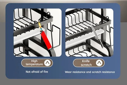 Égouttoir à vaisselle Compact à 2 niveaux, ensemble de égouttoir à vaisselle de cuisine, grand égouttoir à vaisselle antirouille avec porte-ustensiles by Sirius Flow
