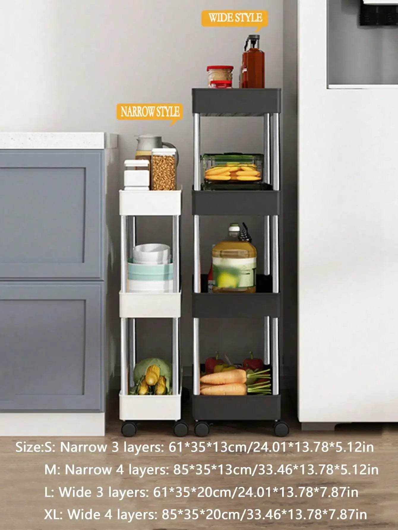 Support de rangement à espace mobile à 3/4 niveaux, chariot utilitaire roulant, étagère de rangement, cuisine salle de bains, organisateur coulissant mince, étagère de salon by Sirius Flow