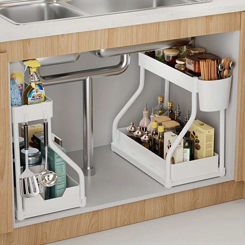 Organisateur sous évier à 2 niveaux peu encombrant, boîte de rangement extractible, organisateur de tiroir essentiel Durable de grande capacité pour cuisine et salle de bains by Sirius Flow