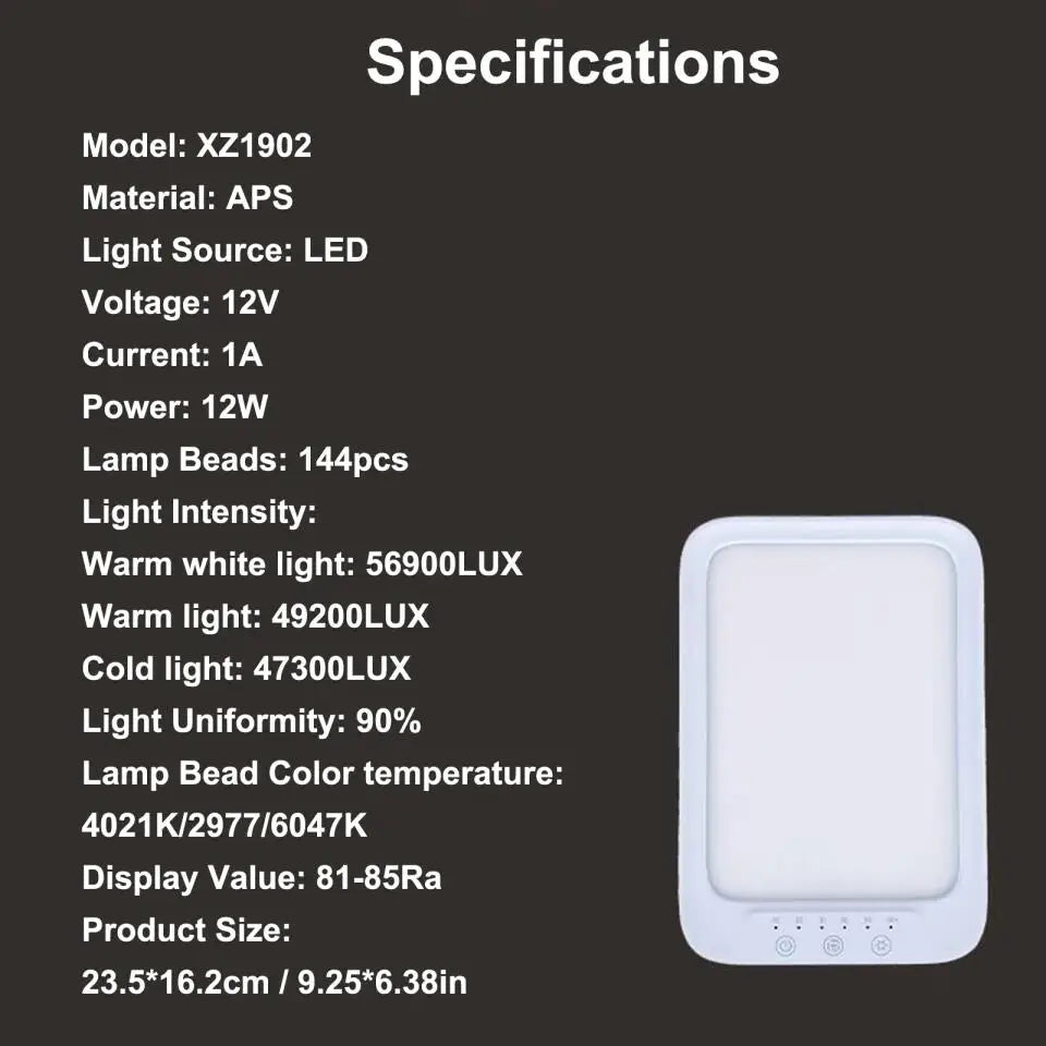 Lampe LED à lumière du jour 20000 Lux, lampe de thérapie à la lumière fraîche et chaude contre la dépression, 3 couleurs de lumière, 5 niveaux de luminosité, commande tactile by Sirius Flow