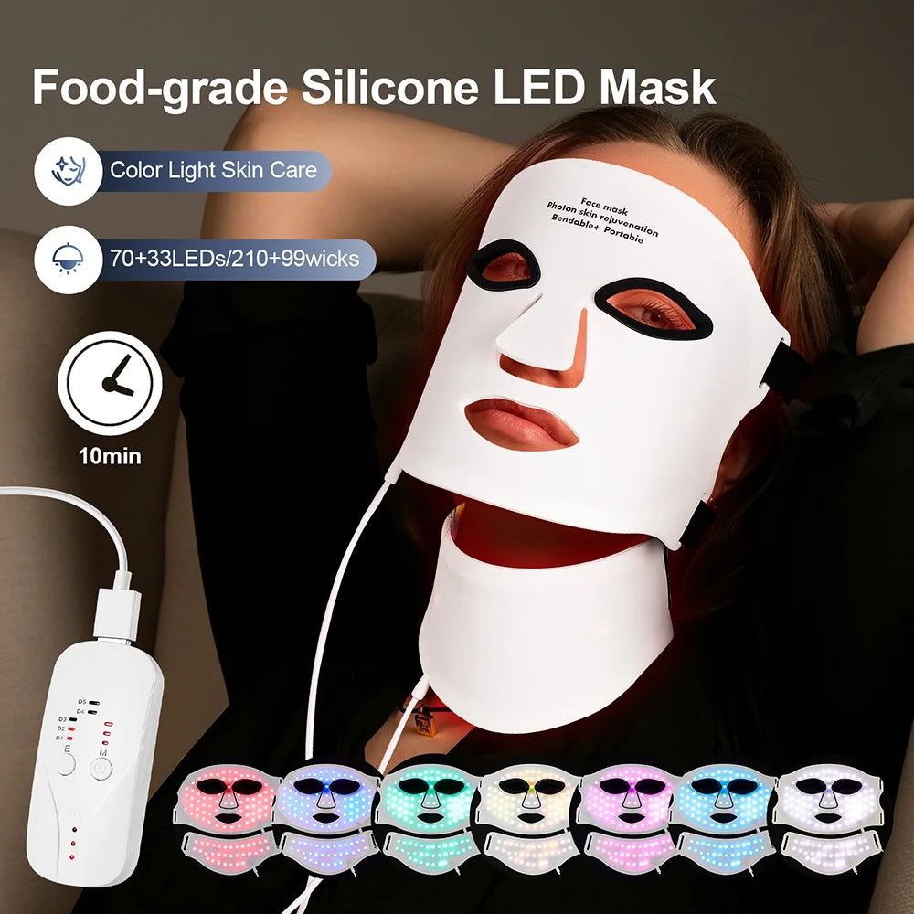 Masque de thérapie à la lumière rouge en Silicone, masque facial LED 7 couleurs, Anti-vieillissement, rajeunissement, masque Facial éclaircissant avec coussin de Protection des yeux by Sirius Flow