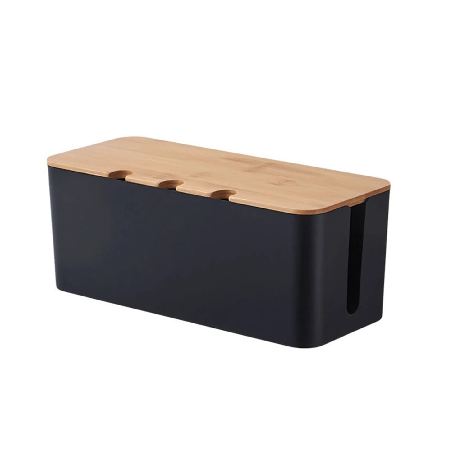 Grande boîte de gestion de câbles – Organisateur et couvercle de câbles de style bois pour fils de télévision, ordinateur, hub USB et multiprise sous le bureau – by Sirius Flow