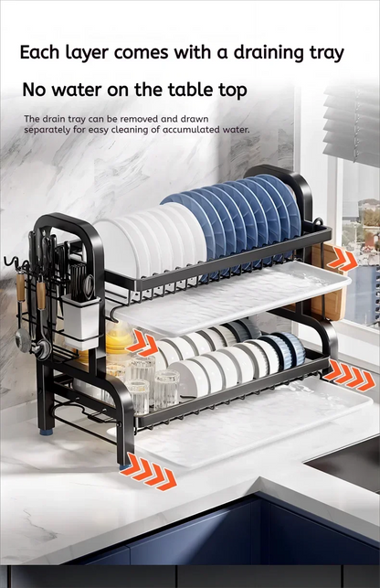 Égouttoir à vaisselle Compact à 2 niveaux, ensemble de égouttoir à vaisselle de cuisine, grand égouttoir à vaisselle antirouille avec porte-ustensiles by Sirius Flow