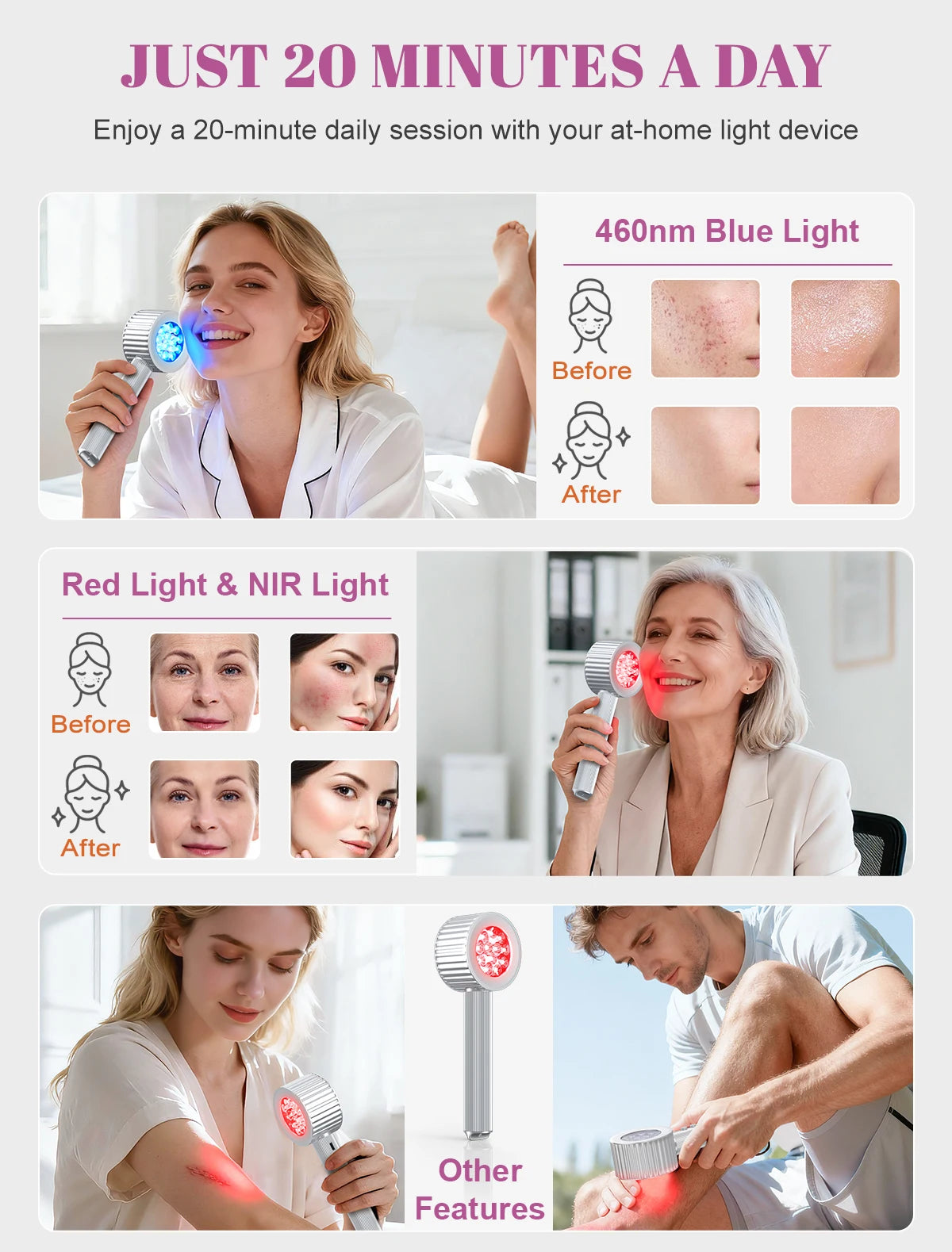 24 pièces led thérapie par la lumière rouge lumière infrarouge électrique lampe Portable stylo 660nm pour le visage et le corps 460nm thérapie par la lumière bleue 4500mAH by Sirius Flow