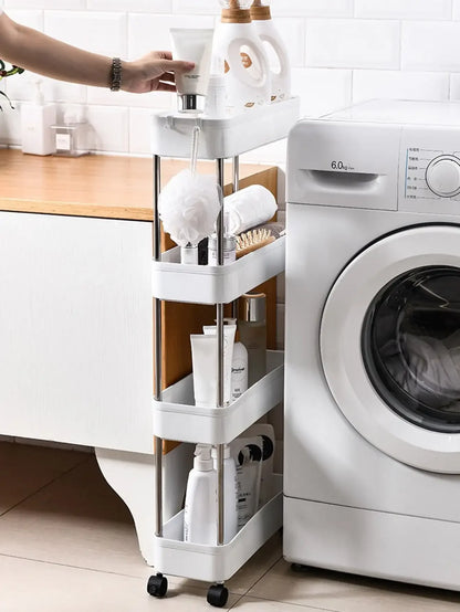 Support de rangement à espace mobile à 3/4 niveaux, chariot utilitaire roulant, étagère de rangement, cuisine salle de bains, organisateur coulissant mince, étagère de salon by Sirius Flow