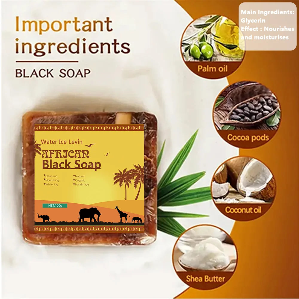 Savon Noir Africain Pour Acné Nettoyage Profond Exfoliant Visage Hydratant - Sirius Flow 