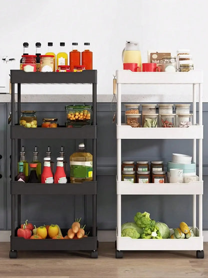 Support de rangement à espace mobile à 3/4 niveaux, chariot utilitaire roulant, étagère de rangement, cuisine salle de bains, organisateur coulissant mince, étagère de salon by Sirius Flow