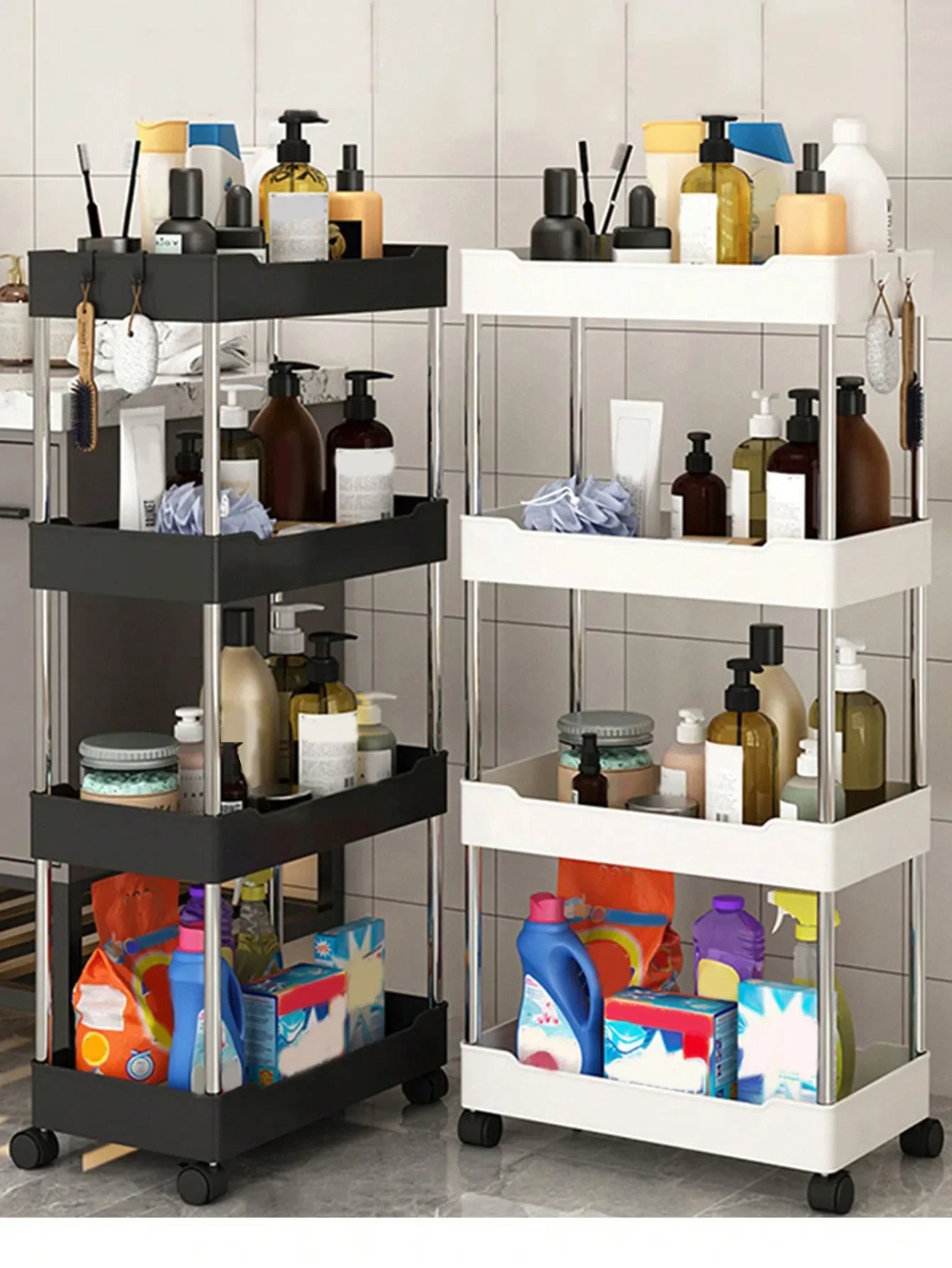 Support de rangement à espace mobile à 3/4 niveaux, chariot utilitaire roulant, étagère de rangement, cuisine salle de bains, organisateur coulissant mince, étagère de salon by Sirius Flow