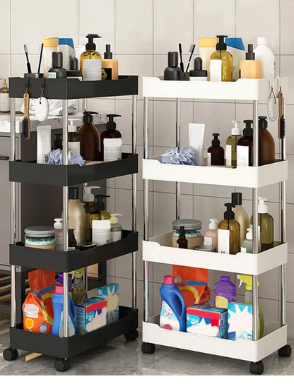 Support de rangement à espace mobile à 3/4 niveaux, chariot utilitaire roulant, étagère de rangement, cuisine salle de bains, organisateur coulissant mince, étagère de salon by Sirius Flow