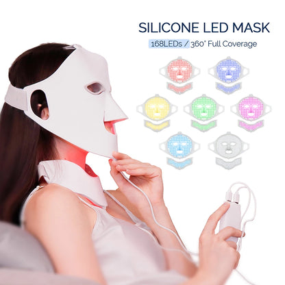 Foreverlily visage cou Silicone masque LED 7 couleurs lumière LED photonique thérapie 3D Flexible masque de beauté du visage peau éclaircir soins de la peau by Sirius Flow