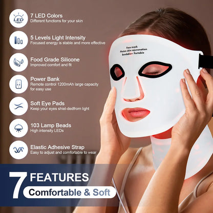 Masque de thérapie à la lumière rouge en Silicone, masque facial LED 7 couleurs, Anti-vieillissement, rajeunissement, masque Facial éclaircissant avec coussin de Protection des yeux by Sirius Flow