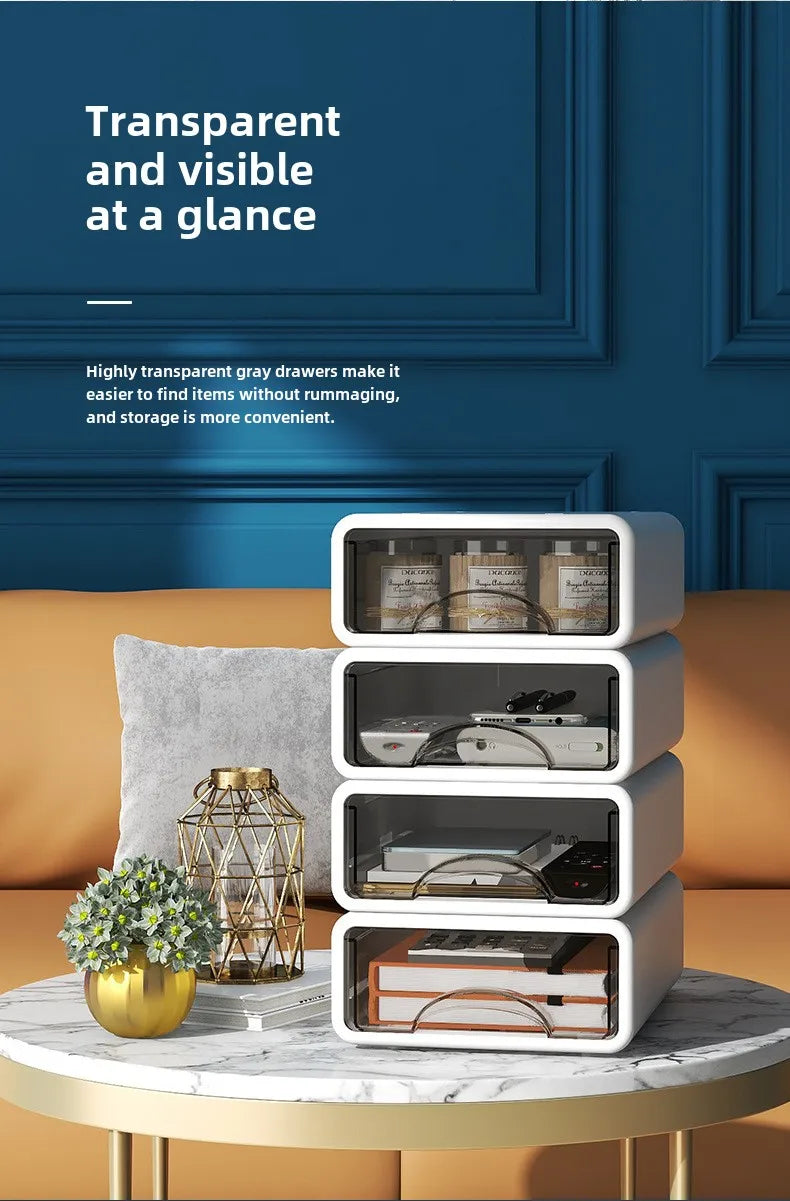 Boîte en plastique, organisateur de bureau, tiroir, boîte de rangement de maquillage, conteneur de bijoux empilable, grand masque, rangement de médicaments de bureau, anti-poussière by Sirius Flow