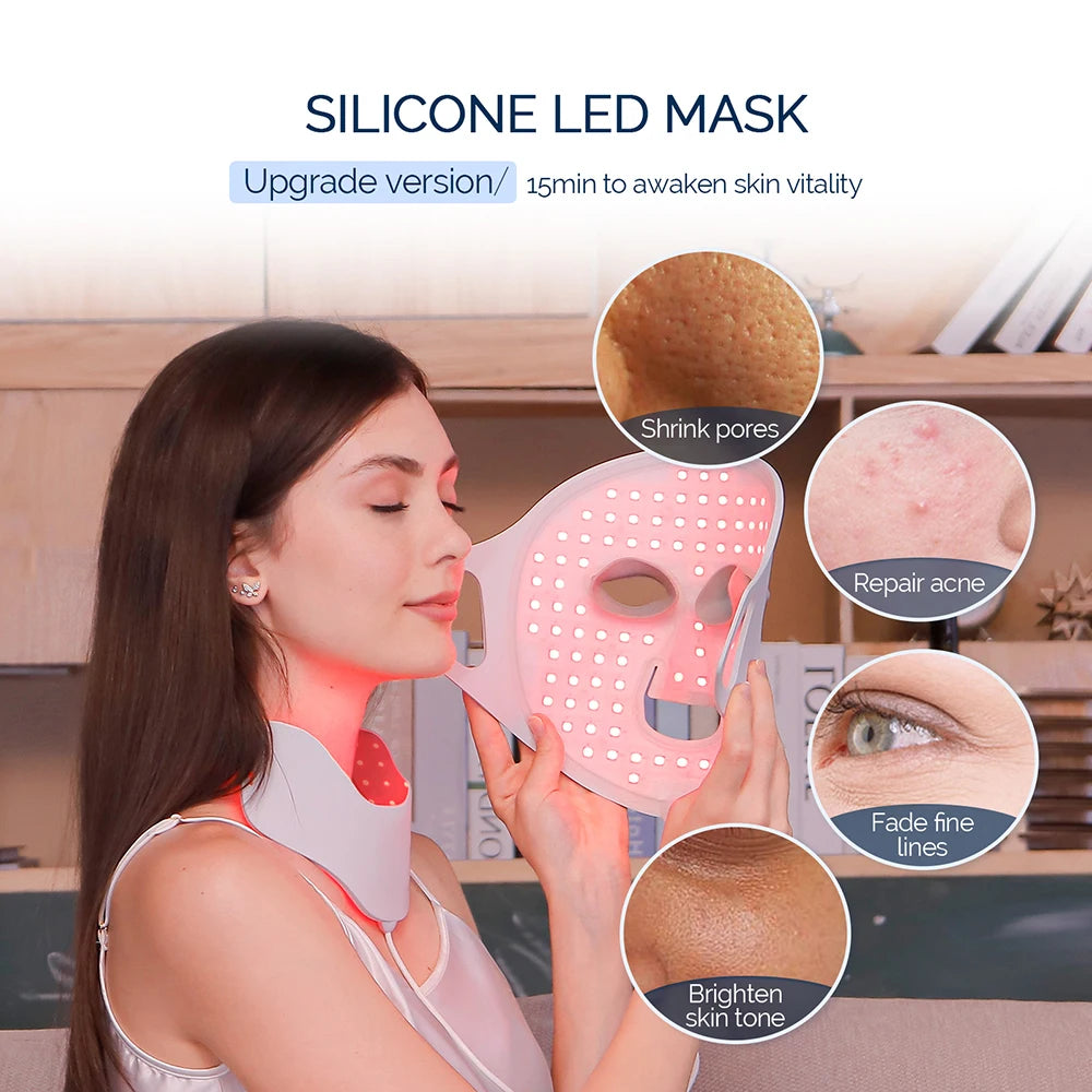 Foreverlily visage cou Silicone masque LED 7 couleurs lumière LED photonique thérapie 3D Flexible masque de beauté du visage peau éclaircir soins de la peau by Sirius Flow