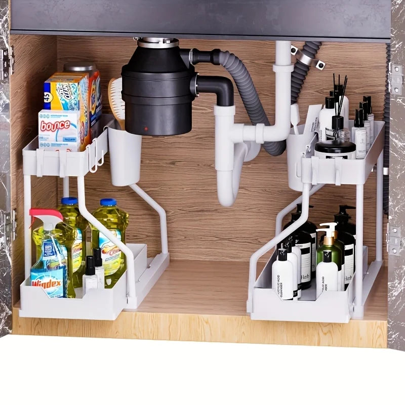 Organisateur sous évier à 2 niveaux peu encombrant, boîte de rangement extractible, organisateur de tiroir essentiel Durable de grande capacité pour cuisine et salle de bains by Sirius Flow