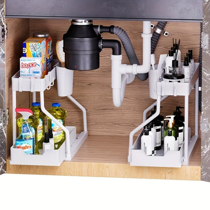 Organisateur sous évier à 2 niveaux peu encombrant, boîte de rangement extractible, organisateur de tiroir essentiel Durable de grande capacité pour cuisine et salle de bains by Sirius Flow